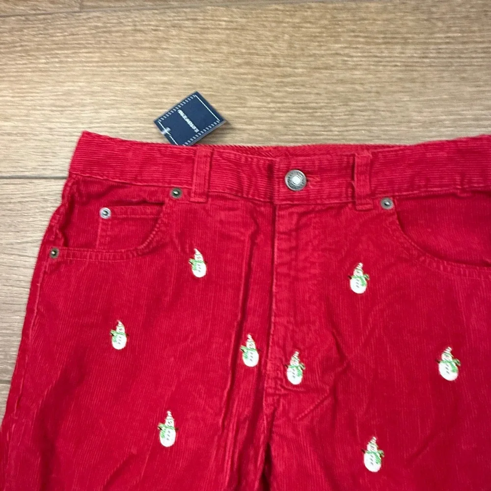 Lands End Girls Snowman Embroidered Red Corduroy Pants NWT Size 14 Holiday